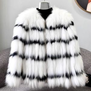Pele feminina faux 2023 inverno real natural tira costurada toghter casaco moda feminina jaqueta quente luxo solto grosso outerwear streetwear 231120