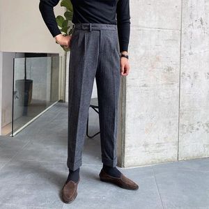 Men's Suits 2023 Fashion Autumn Winter Men Business Suit Pants Office Social Dress Trousers Male Retro Tweed Woolen H348