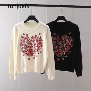 Kvinnors tröjor koreansk stil pullover ull stickade toppar virkning jumper y2k blus svart vit tröja höstvinter i stickkläder