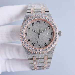 El yapımı elmaslar saat erkekleri otomatik mekanik saatler 42mm ile elmas çelik çelik 904L Safir bayanlar iş kol saati Montre de Luxe
