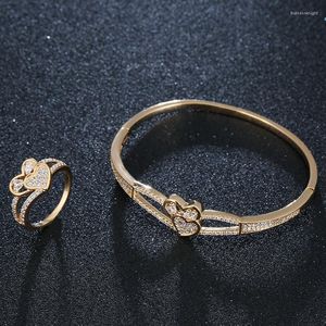 Necklace Earrings Set Korean Edition Ladies Heart Double-Row Simple 2pcS Sparkling Exquisite Bracelet Ring High Quality ZIRCON Party