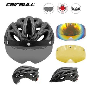 Cycling Helmets 3 Lense Cairbull Ultralight Bike Helmet With Removable Visor Goggles Cycling Taillight In-molded MTB Mountain Road Safety Helmet P230419