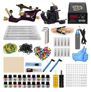 Kit macchinetta per tatuaggi professionale completo 10 bobine 2 pistole tatuaggio Alimentatore Set di impugnature punta ago inchiostro per artisti del tatuaggio Alta qualità6905176