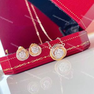 Fashion Women's Round Pendant Necklace Set Brand Charm Gold Jewelry Holiday Gift Diamond Small Earrings with Box