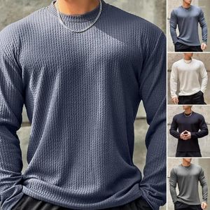 Homens camisetas Outono Primavera Redondo Pescoço Manga Longa Homens Top Cor Sólida Casual Estilo Simples Pulôver Mid Comprimento Bottoming T-shirt Masculino Roupas