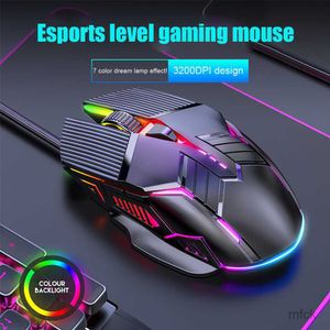 Möss 3200DPI Ergonomisk trådbunden spelmus USB Computer Mouse Gaming RGB Backbelyst Gamer Mouse 6 -knapp LED Silent Möss för PC -bärbar dator