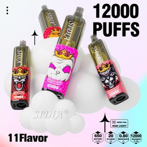 Sidia 12k sbuffi usa e getta vape puff 12000 sbuffi vapes penne vaporizzatore olio vaper jetable 11 gusti bobina a rete da 20 ml luce RGB batteria ricaricabile 650mah