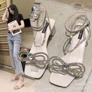 Sandals Fairy 2023 Women's High-heeled Button Strap Thin Heel Diamond French Crystal Princess Shoes