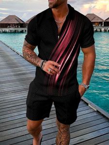 Mens Tracksuits Summer Men Casual Short Set Hawaiian Print Male Shrot Sleeve Polo Shirt Suit mysig europeisk amerikansk trend överdimensionerade kläder 230420