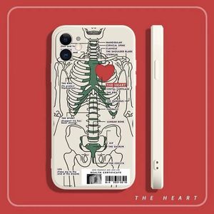 Custodia per telefono scheletro cardiaco per iPhone 13 14 Pro Max 11 12 XS XR 7 8 Plus creativa Copertina di telefono del telefono a silicone morbido.
