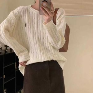 Rl Ralph Pony Embroidery Long Sleeve Knit Shirt Autumn New Loose Multicolor Lazy Style Fried Dough Twists Soft Waxy Sweater Girl