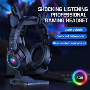 Auricolari per telefoni cellulari K9 Cuffie auricolari alce rosa con luce LED RGB Cuffie da gioco con microfono flessibile Cuffie per computer surround 7.1 per PC Gamer YQ231120