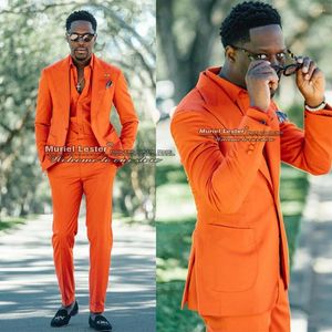 Men's Suits Orange Formal Business Mens Slim Fit Single Breasted Smoking Blazer Pants 2 Pieces Wedding Tuxedo Dinner Party Marriage