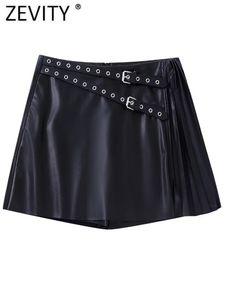 Damen Shorts ZEVITY Damen Vintage Gürtel Design PU Leder Mini Plissee Shorts Röcke Damen Culottes Hot Shorts Chic Pantalone Cortos P2596 230420