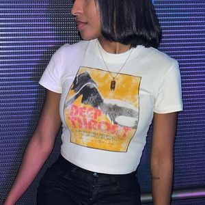 レディースTシャツタイdye女性半袖Tシャツグラフィックレタープリントy2k服美的クロップトップセクシービンテージベイビーティーストリートウェアエモ230420