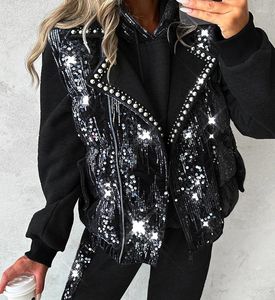 Kamizelki kamizelki kamizelki kamizelki damskie streetwear 2023 Autumn / Winter Fashion Wszechstronna patchworka koralika z koralikiem Lapel Princess Coats dla kobiet