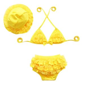 One Pieces 0-5 Years Summer Cute Baby Bikini Swimsuit Set Kids Girl Ruffle Swimwear Bathing Suit Three-piece Hat