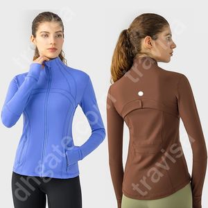 Lululemens Women's Fitness Yoga Outfit Sports Lulus Jacket Stand-Up Collar Half Zipper長い袖タイトヨガシャツ親指アスティックコートジム服7213