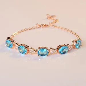 Link-Armbänder, synthetisches Schweizer Blautopas-Armband, Nachahmung von versilbertem Weißgold, Rose, zweifarbiges Handstück