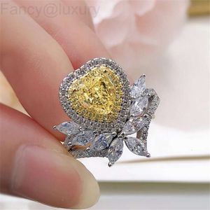 Brincos de designer anéis de casamento jóias de luxo de alta qualidade pura 100% 925 prata esterlina moissanite amarelo topázio cz diamante promessa artesanal mulheres anel