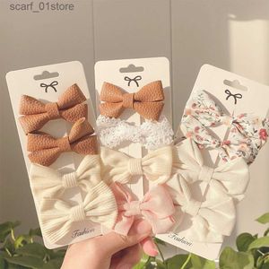 Headwear Hair Accessories 4 Pcs/set Cotton Linen Leopard Printed Bowknot Hair Clips For Cute Girls Barrettes Safty Hairpins Headwear Kids Hair AccessoriesL231214