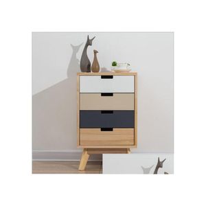 Bedroom Furniture Nordic Simple Modern Solid Wood Bedside Cabinets Storage Cabinet Receiving Four Bucket Drop Delivery Home Garden Dhcvb
