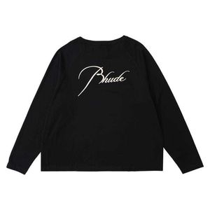 Designer Clothing Hoodies Fashion Sweatshirts Rhude slogan embroidered raglan long sleeved Men's Women's loose fitting cotton bottom T-shirt Streetwear jacket