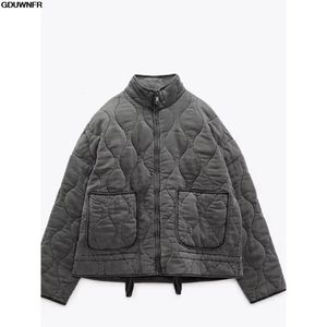 Womens Down Parkas ZA Cotton Coat Winter Fashion Pocket Drawstring Warm Retro Long Sleeve Zipper Jacket 231120