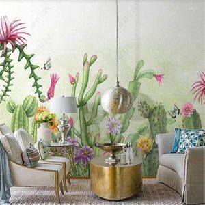 Wallpapers Nordic Mural Wallpaper For Living Room Small Fresh Cactus Green Garden Plants Indoor TV Background Wall Papers Home Decor