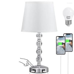 Table Lamps Crystal LED Light Dimmable Desk Lamp Metal Full Touch Bedroom Bedside Lustre Home Decor K9 Lighting USB Back Charging