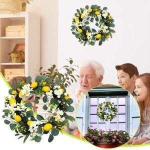 Dekorativa blommor 1pc konstgjorda garland citroner krans hem för ytterdörren 40 cm rotting ring och gröna blad festival dekorera torkad