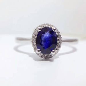 Cluster Rings 18K Gold 0.819ct Natural Sapphire Women Ring With 0.106ct Diamond Setting 2023 Fine Jewelry Wedding Band Engagement