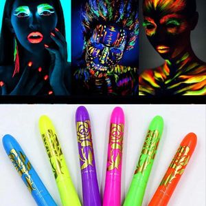 Glow in the Dark Face Pen Pen Black Light Farba UV Neon Cody Farba Nie toksyczna fluorescencyjna Mardi Gras Marker makijażu Halloween