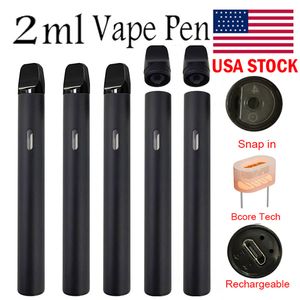 USA STOCK 2ml Vape Pen Disposable E-cigarette Pod Carts Thick Oil Empty Round Pens Rechargeable 350mah Battery Ceramic Coil Vaporizer Customized Logo D11 Black Pen