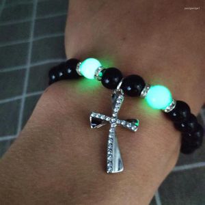 Braccialetti con ciondoli Classic Cross Luminous Bead Women Bracciale Fashion BlacK Fluorescence Jewelry Foe Men