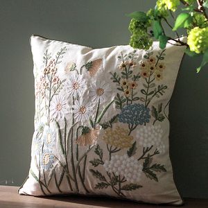 Yastık dekoratif yastık 45x45cm yastık atma pamuk keten çiçek nakış kılıfı kapak kanepe araba yastık oturma odası için çekirdek ev dekor