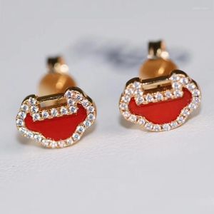 Studörhängen Small Red Lock Geometric Agate Gems For Women High Quality Retro Simple Fashion Märke smycken Z110
