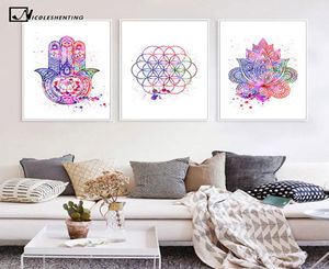 Hamsa Life of Flower Yoga Canvas Art Poster Stampa decorativa astratta Pittura murale Decorazione Immagine Nordic Modern Room Decor3573609