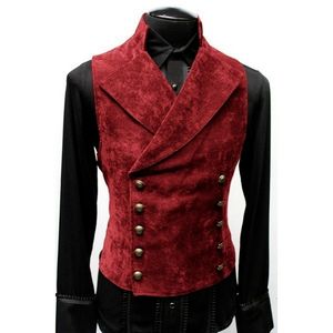 Män västar herrar gotiska steampunk sammet väst retro medeltida viktorianska västar män står krage dubbel breasted scen cosplay prom compuume 230420