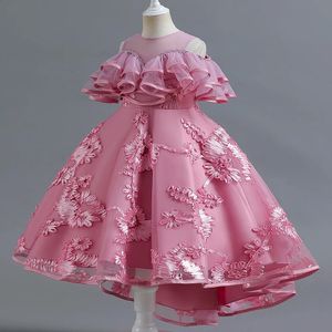 Girl's Dresses Princess Girls Embroidery Flower Trailing Dress Children Kids Elegant Wedding Vestidos Clothing For 3 12 Years 231118