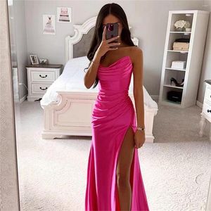 Runway Dresses Evening Dress Prom Bandeau Sleeveless Pleated Split Elegant Pink Purple Red Tailored Style 2023 Est