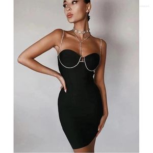 Casual Dresses Summer Women Black Backless V Camisole Slim Bandage Dress Rayon Diamond Fashion Bodycon Mini Celebrity Party