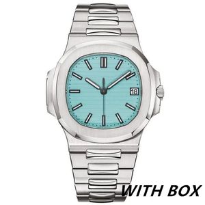 Ny vattentät klocka Automatiska klockor 5711 Sier Strap Blue Rostfri Mens Mechanical Montre de Luxe Wristwatch