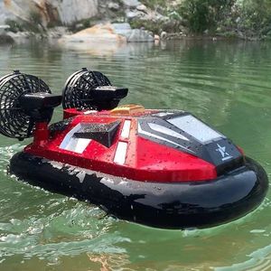 Elektriska/RC-båtar Dual Motor Amphiboous Remote Control Hovercraft 20 km/H 2.4G Anti-Collision Fuselage 2-vägs Navigation Waterproof RC Boat Water Toy 230420