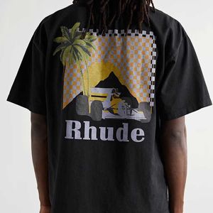 Projektant modny TESE Hip Hop Tshirts Rhude American Trend Marka Summer Wyścig kokosowy luźne pary mens pół rękawów T-shirt