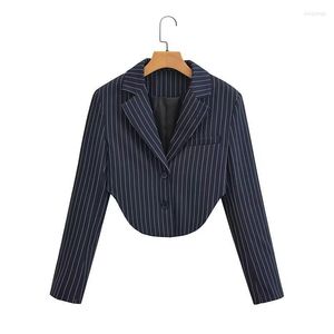 Women's Suits LRH/1400tp European And American Cross-Border Women's Clothing 2023 Spring Curved Hem Striped Short Style Suit Jacket