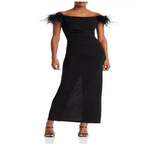 Black Evening Dresses O Neck Formal Gowns And Evening Dresses Floor Length Straight Sleeveless Prom Dress With Feathers New