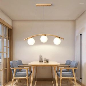 Chandeliers Wood Pendant Lamps For Kitchen Circular Arc Decor Modern White Glass Ball Led Chandelier Dining Room Table Loft Light Fixture