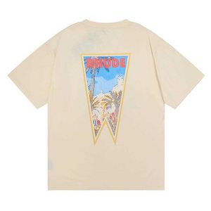 Designer Fashion Clothing Tees Hip hop TShirts Rhude Stamp Clock Coconut Tree Oil Painting Clock Coconut Tree Printed T-shirts men women Streetwear Tops