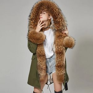 Kvinnor Down Parkas Maomaokong Winter Coats Rabbit Foder Jacket Natural Real Raccoon Fur Collar Parka Fox Long Female Clothing 231120